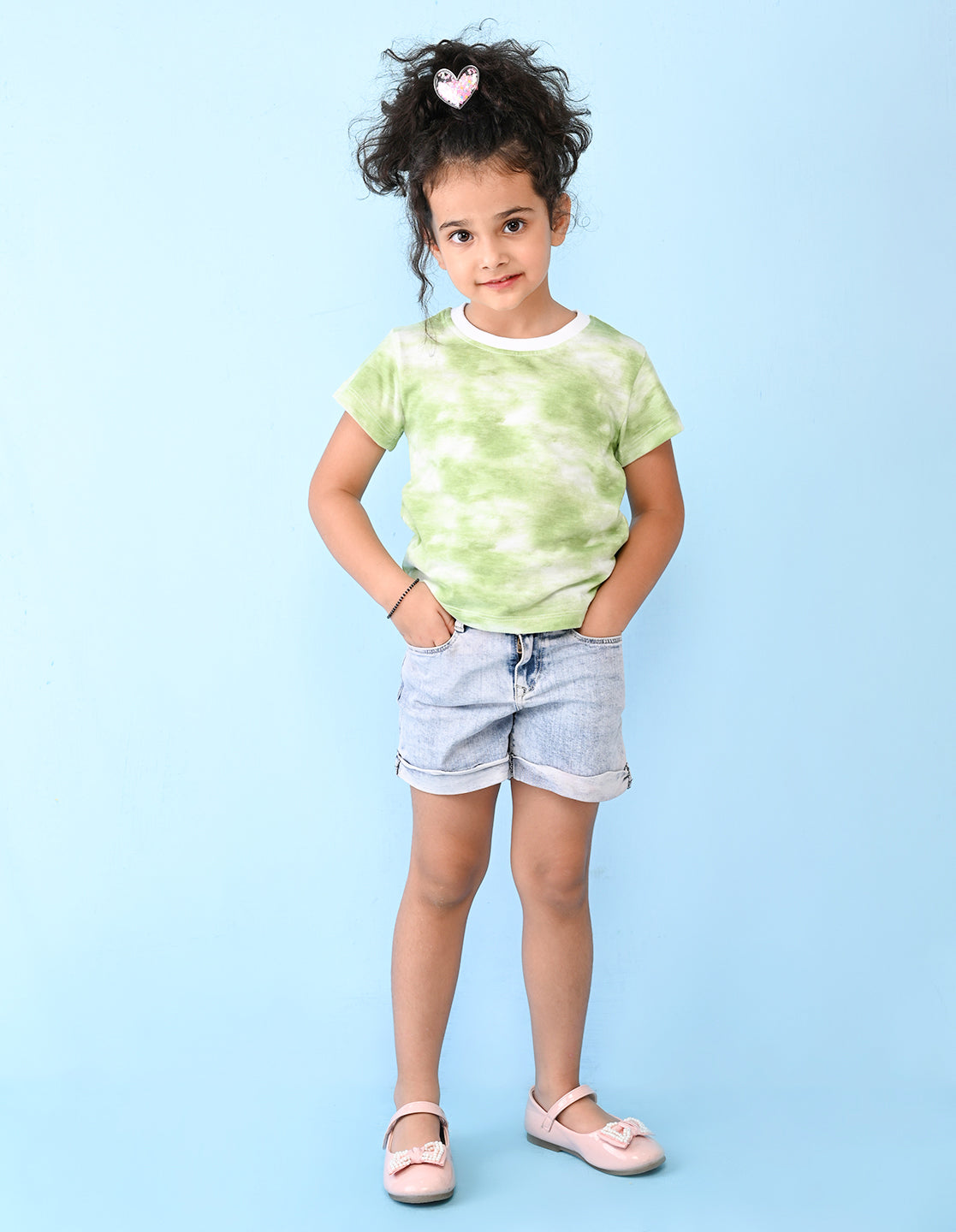 Nusyl solid green girls tie & dye cotton rich t-shirt.