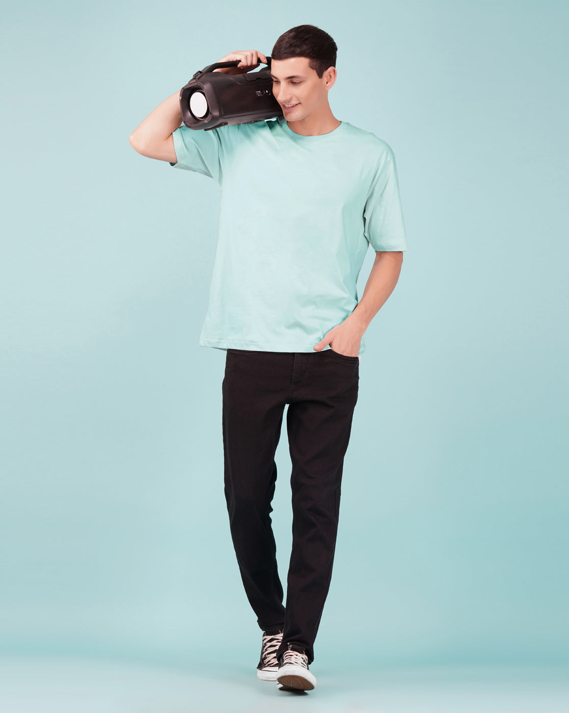 Nusyl Men Solid Powder Blue oversized t-shirt