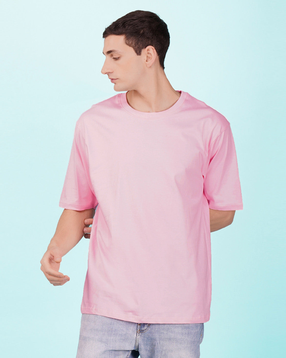 Nusyl Men Solid Light Pink oversized t-shirt