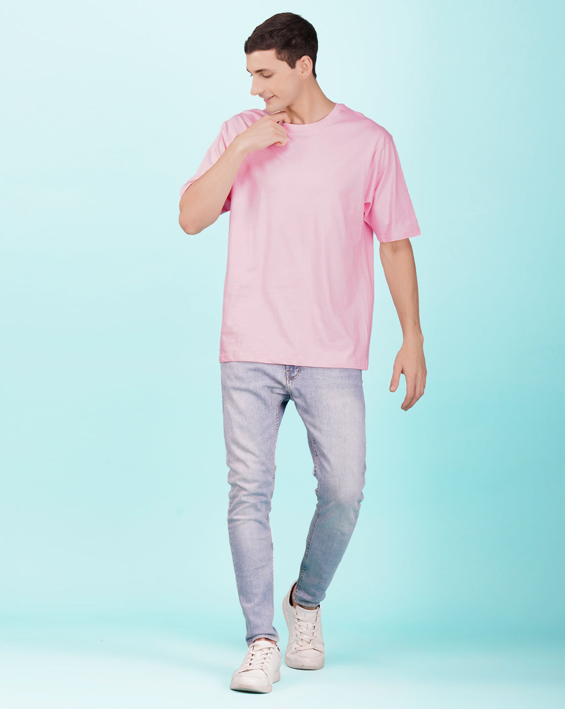 Nusyl Men Solid Light Pink oversized t-shirt