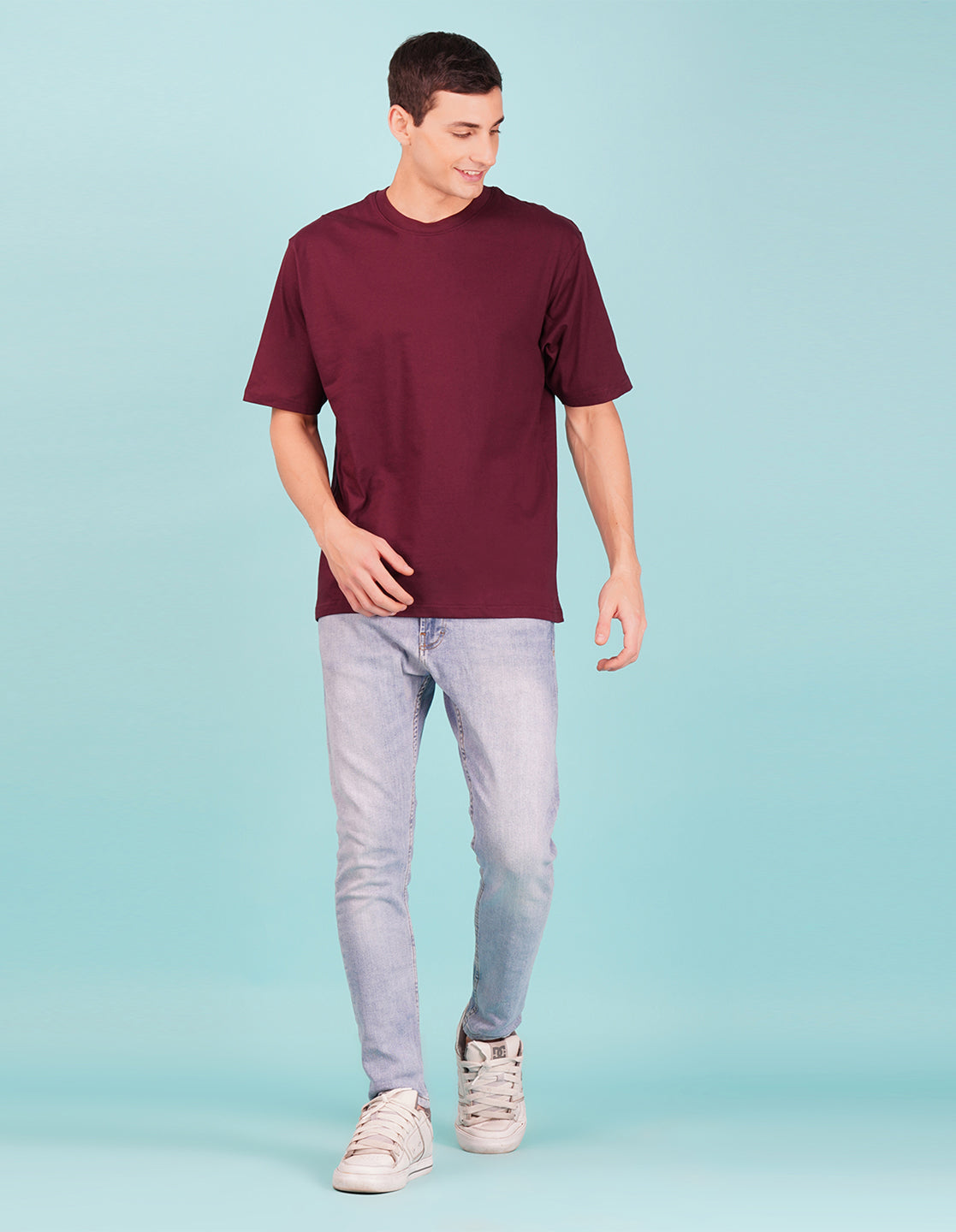 Nusyl Men Solid Wine oversized t-shirt