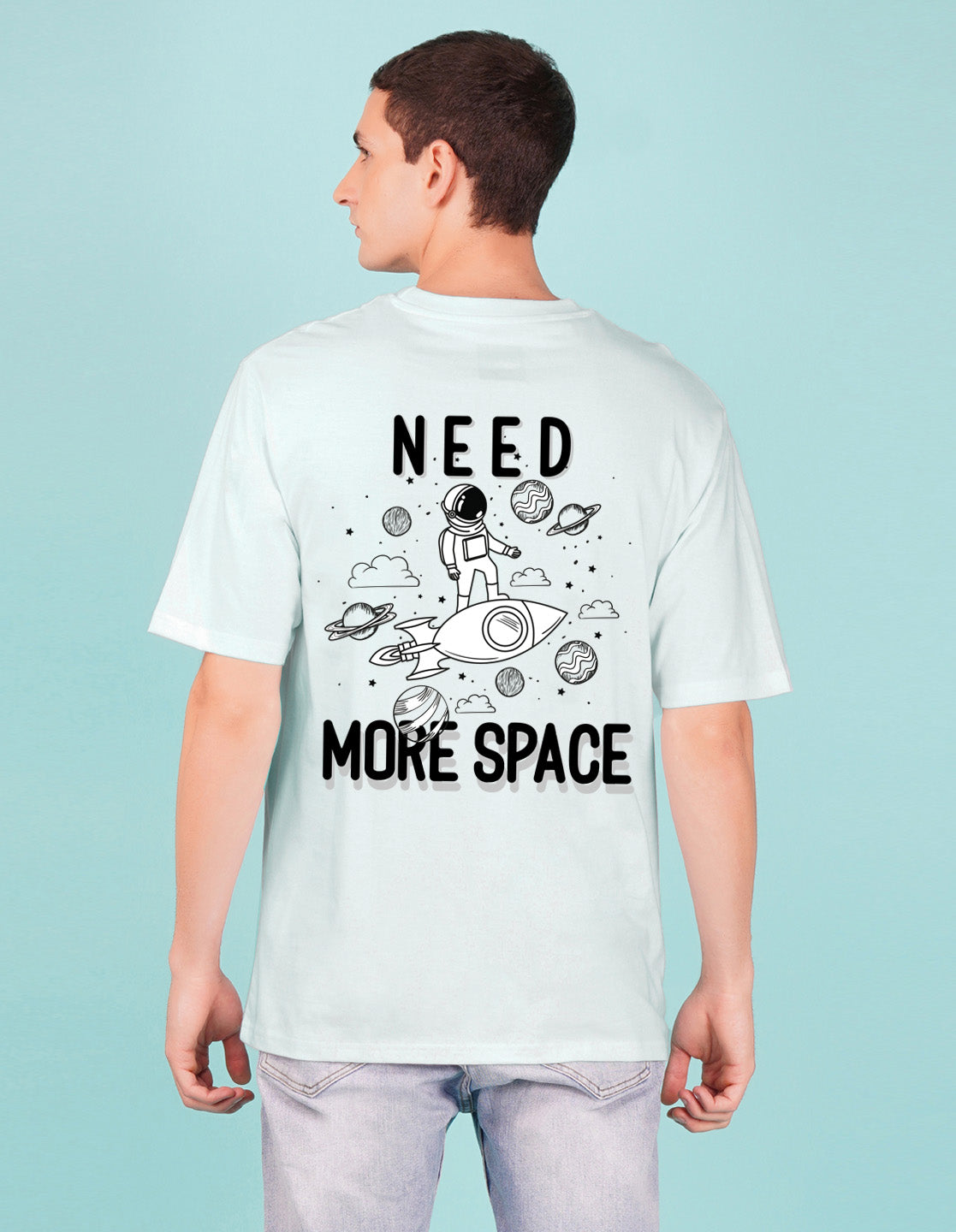 Nusyl Powder Blue Space front and back Printed oversized t-shirt