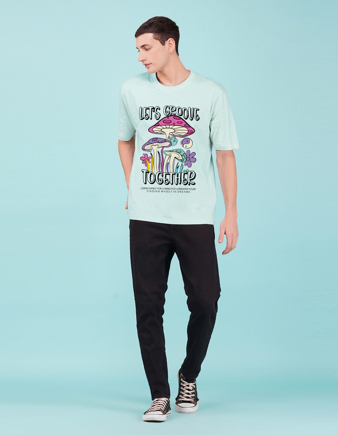Nusyl Powder Blue Let's Groove Printed oversized t-shirt