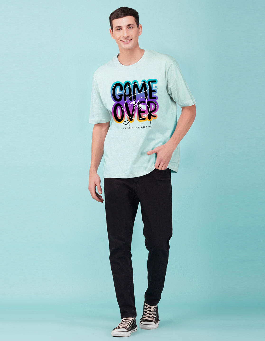 Nusyl Powder Blue Game over Printed oversized t-shirt