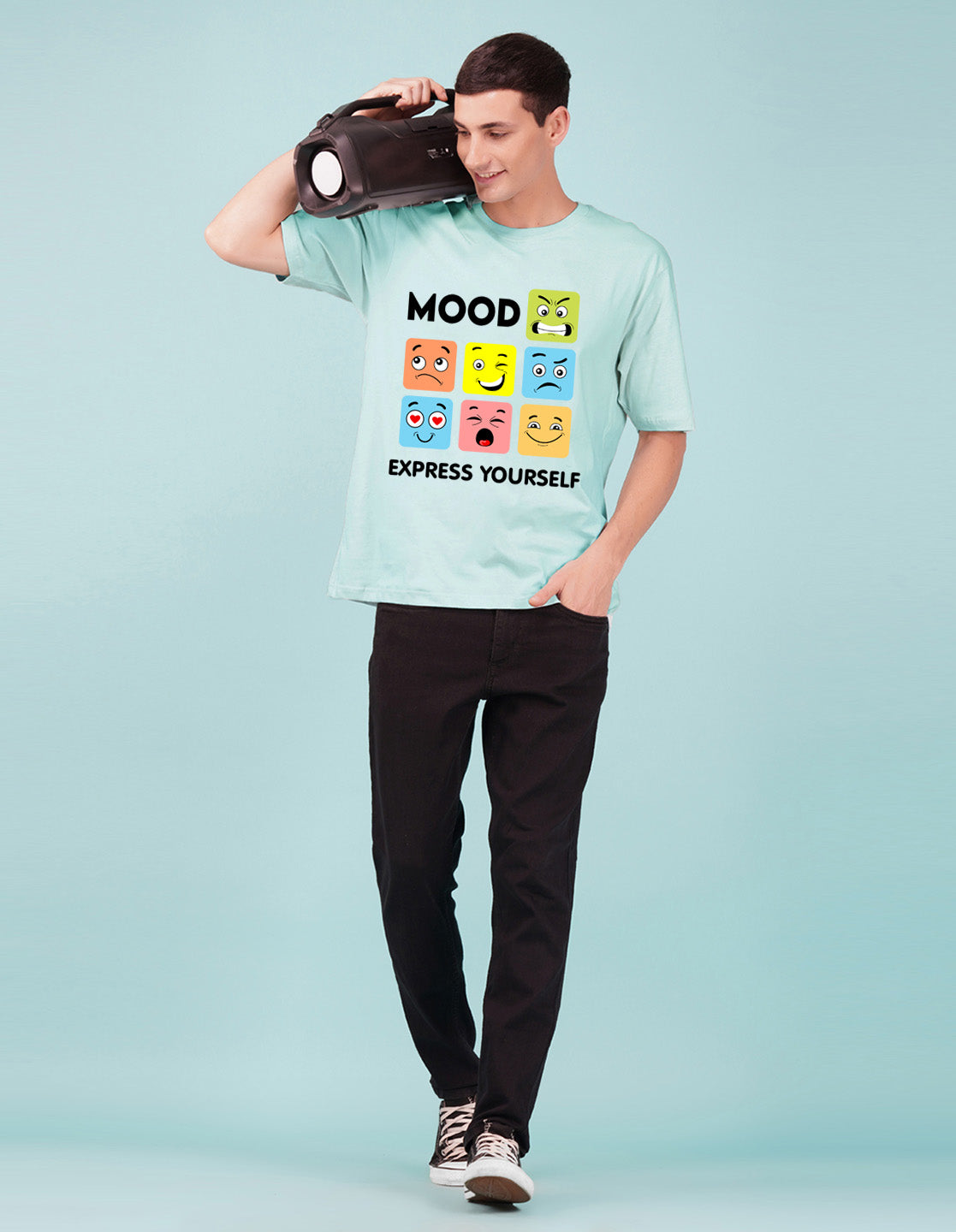 Nusyl Powder Blue Mood Printed oversized t-shirt