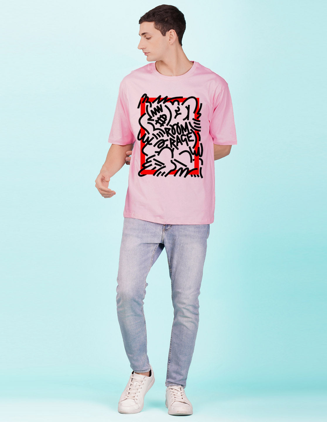 Nusyl Light Pink Abstract Printed oversized t-shirt