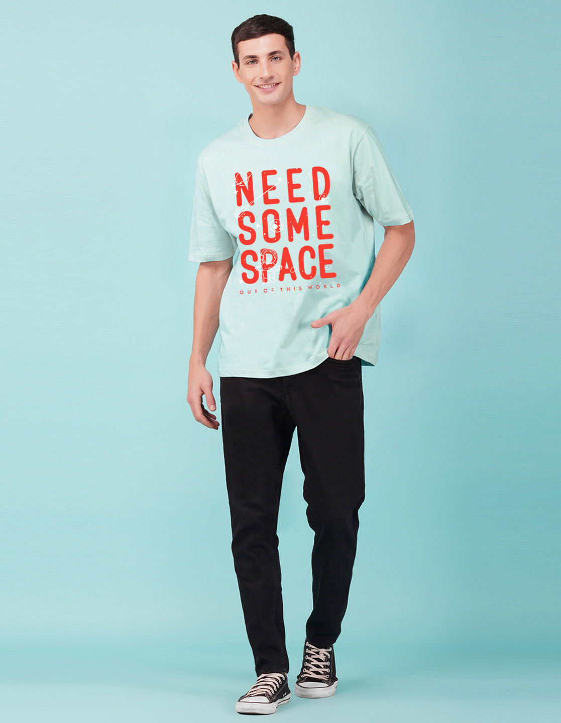 Nusyl Powder Blue Need some space Printed oversized t-shirt
