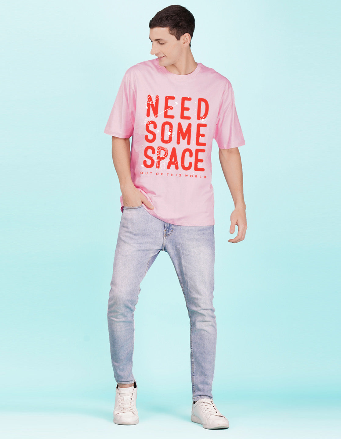 Nusyl Light Pink Need some space Printed oversized t-shirt