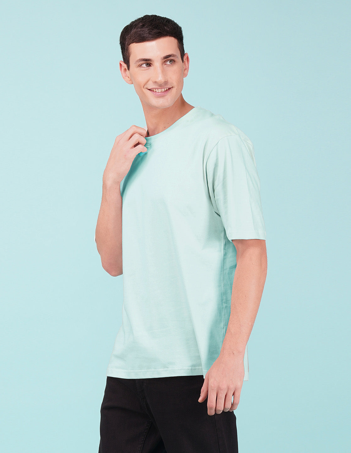 Nusyl Powder Blue Text back Printed oversized t-shirt