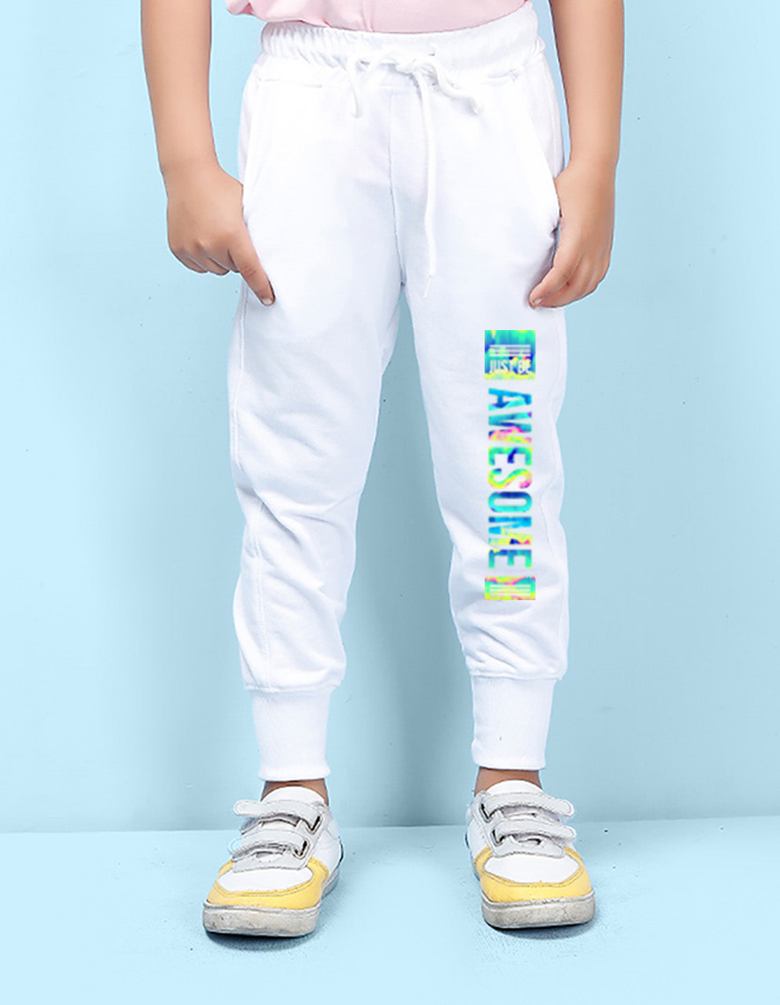 Nusyl white Awesome printed kids unisex track pants