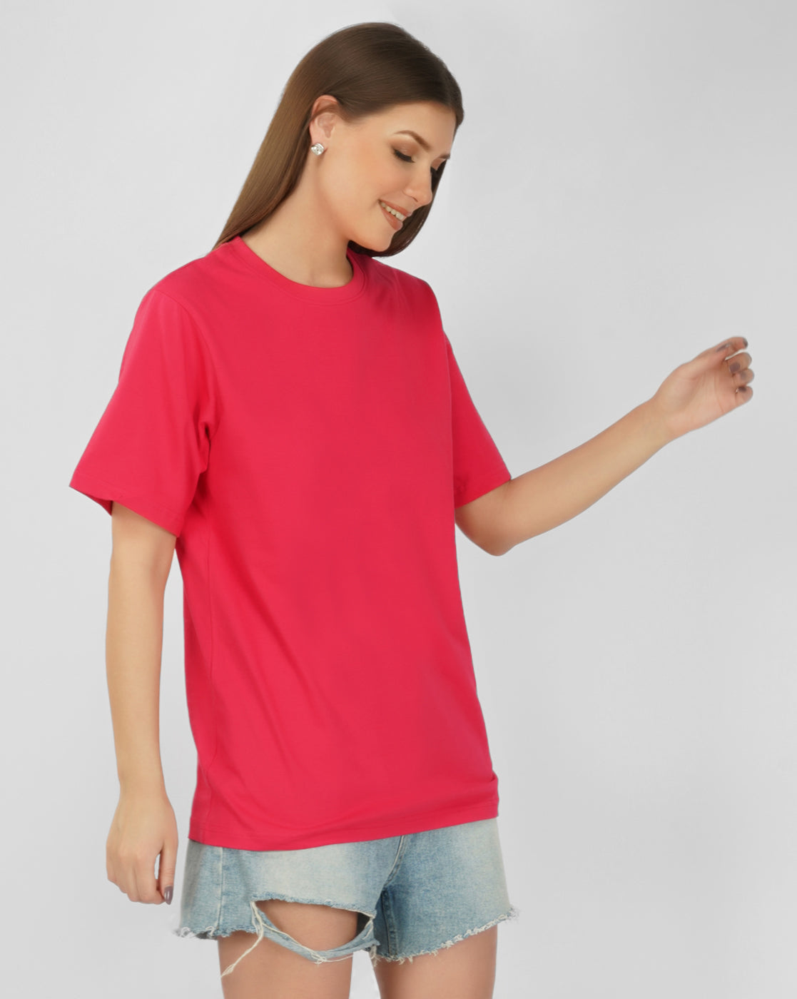 Nusyl Women Hot Pink Solid oversized t-shirt