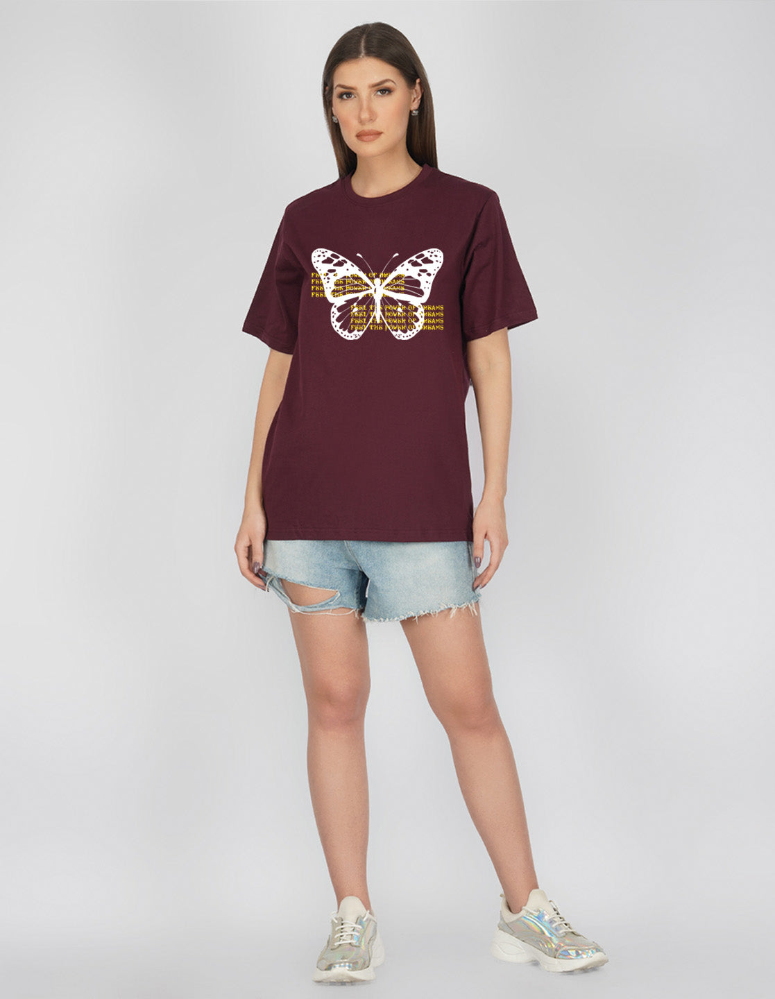 Nusyl Women Wine Betterfly print oversized t-shirt