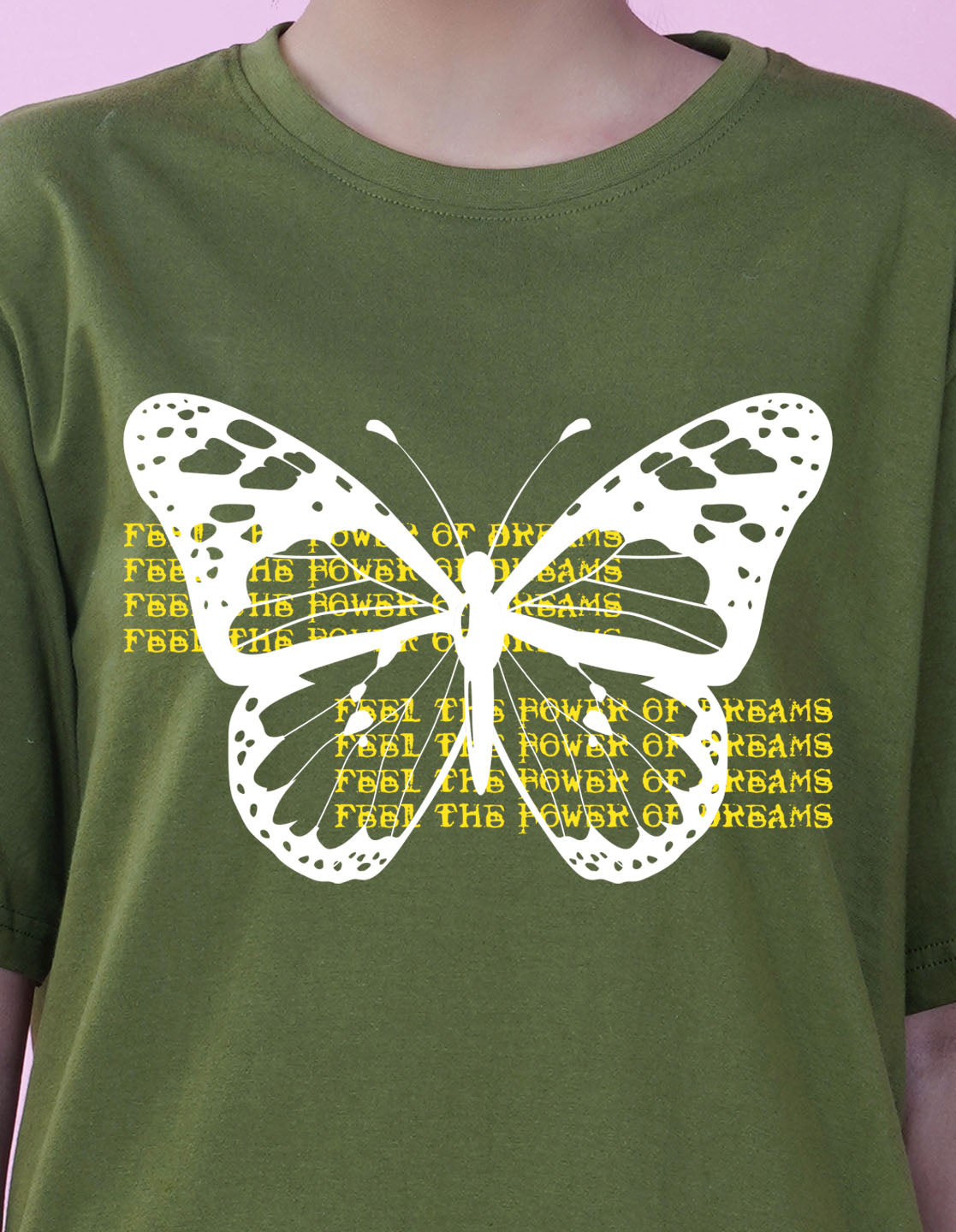 Nusyl Women Olive Betterfly print oversized t-shirt