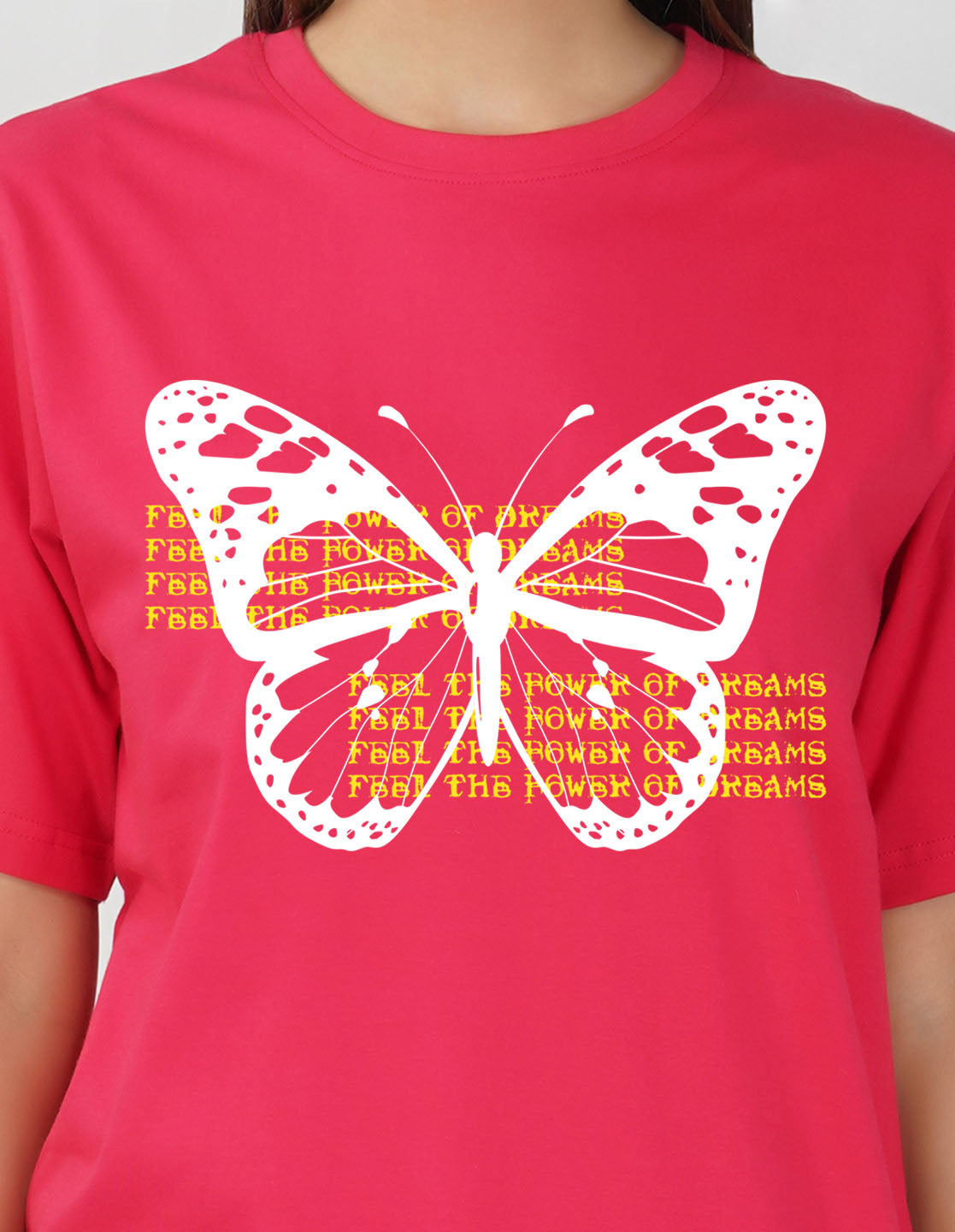 Nusyl Women Hot Pink Betterfly print oversized t-shirt