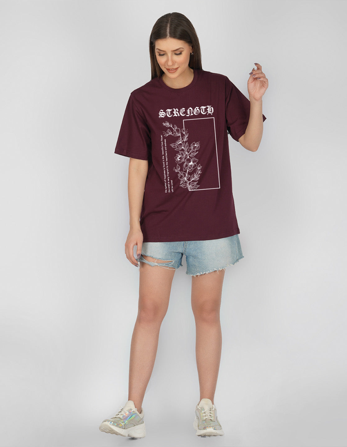 Nusyl Women Wine Flower print oversized t-shirt