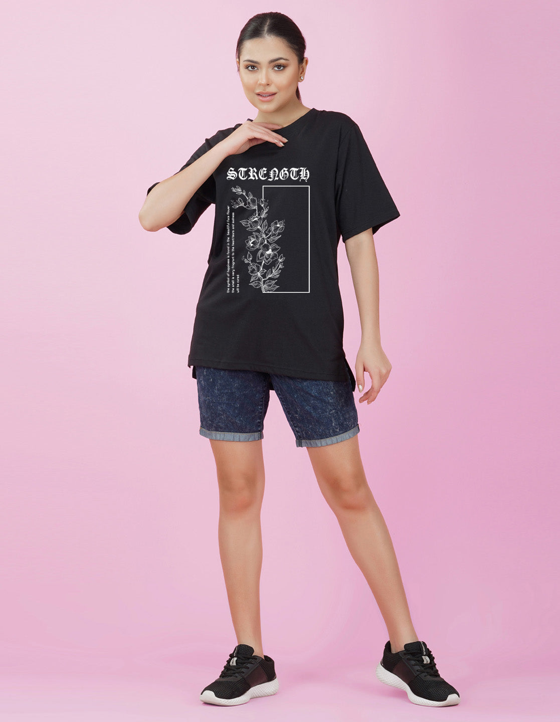 Nusyl Women Black Flower print oversized t-shirt