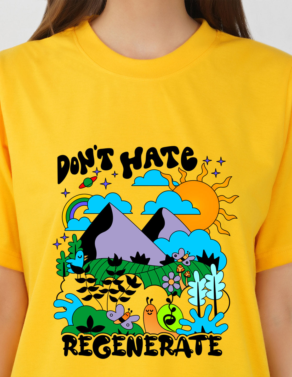 Nusyl Women Yellow Scenery pint oversized t-shirt