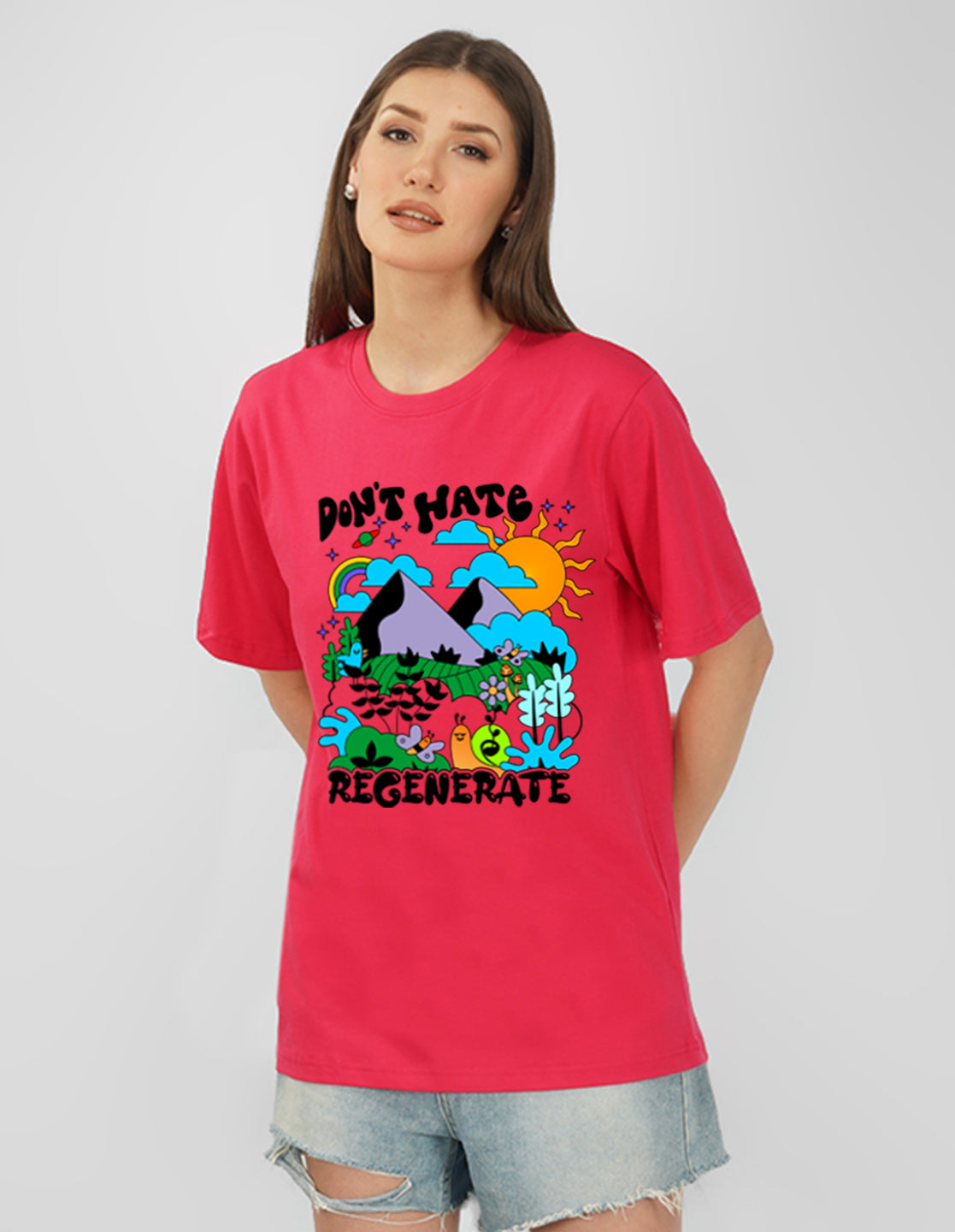Nusyl Women Hot Pink Scenery pint oversized t-shirt