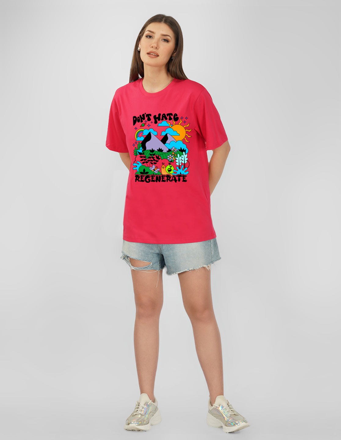 Nusyl Women Hot Pink Scenery pint oversized t-shirt