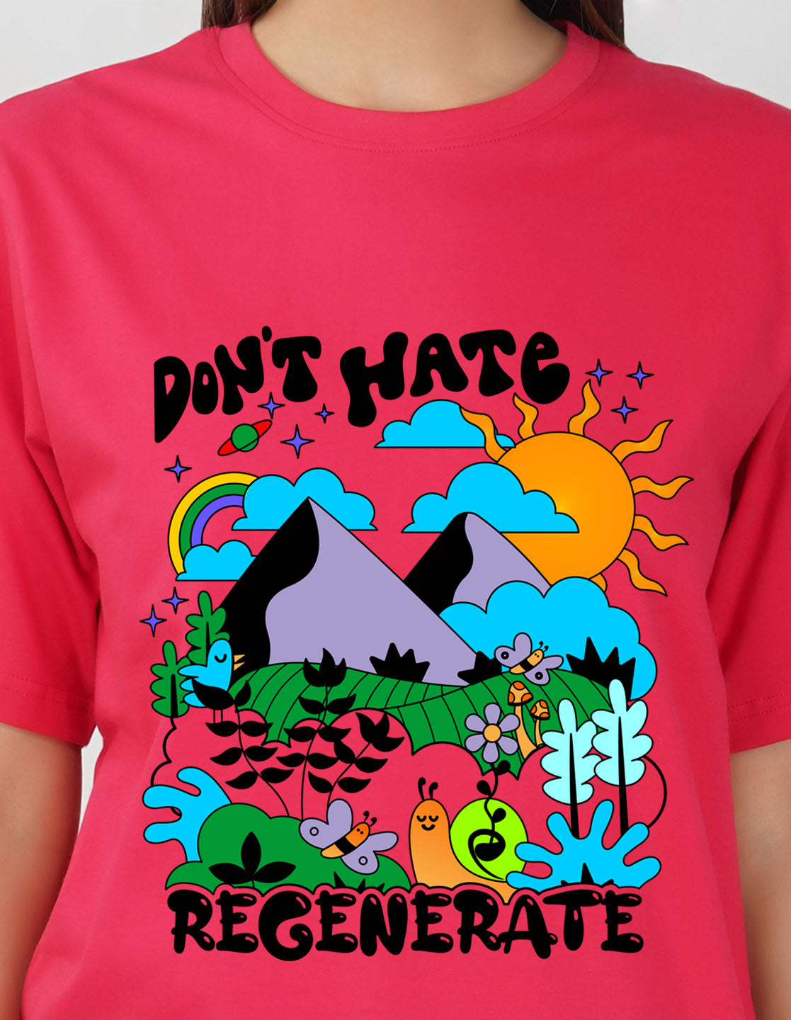 Nusyl Women Hot Pink Scenery pint oversized t-shirt