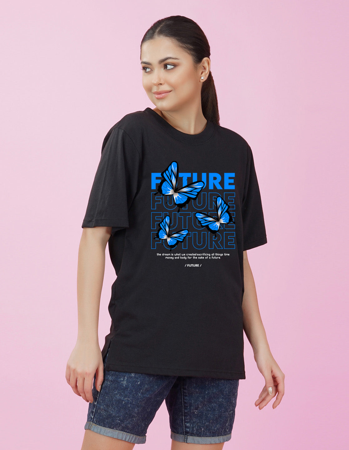 Nusyl Women Black Future Print oversized t-shirt