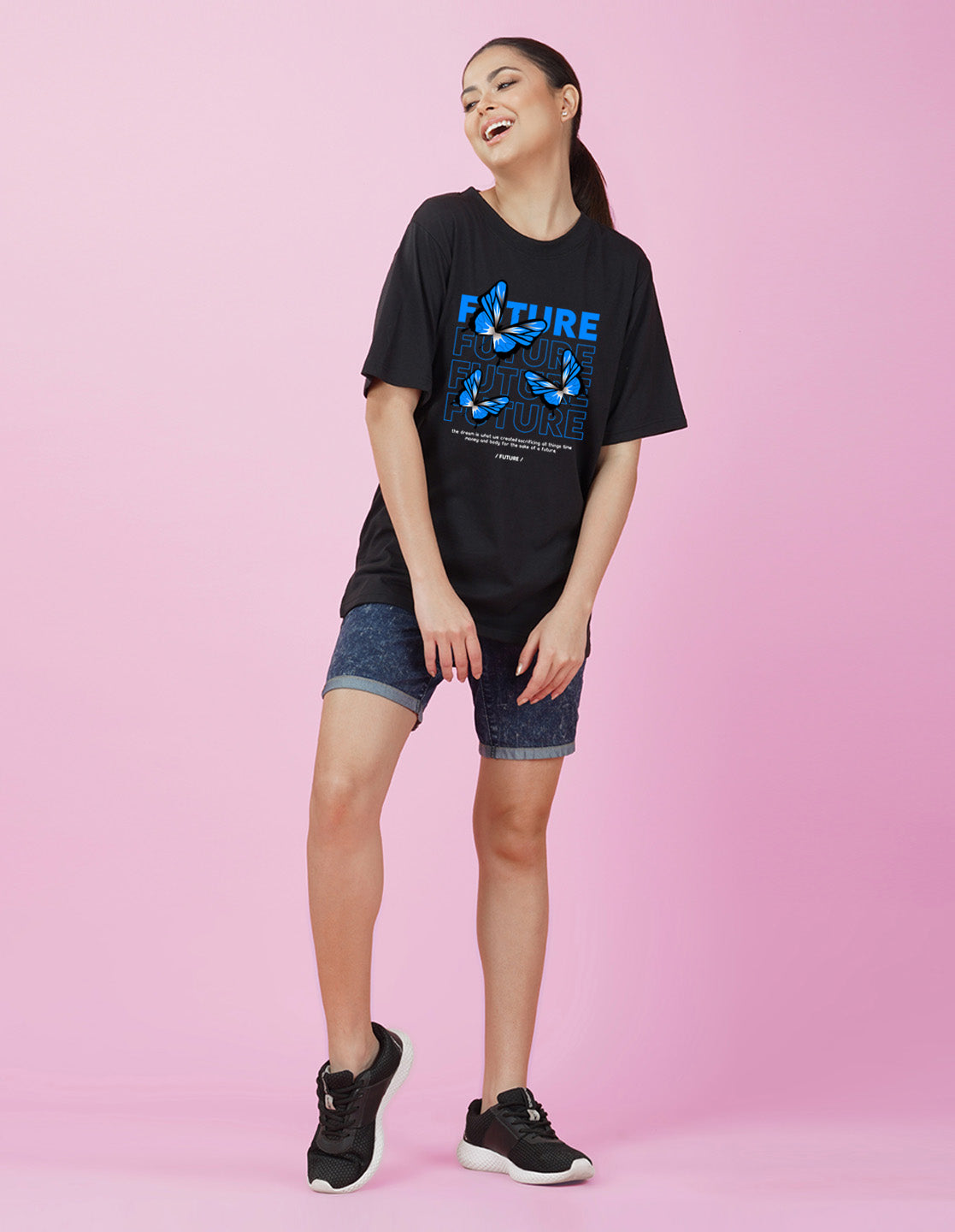 Nusyl Women Black Future Print oversized t-shirt
