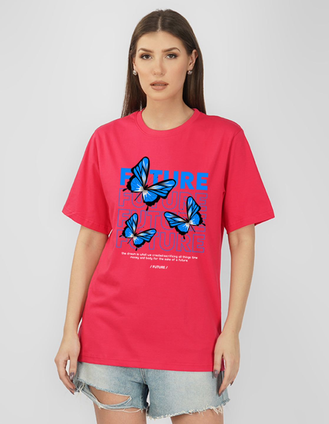 Nusyl Women Hot Pink Future Print oversized t-shirt