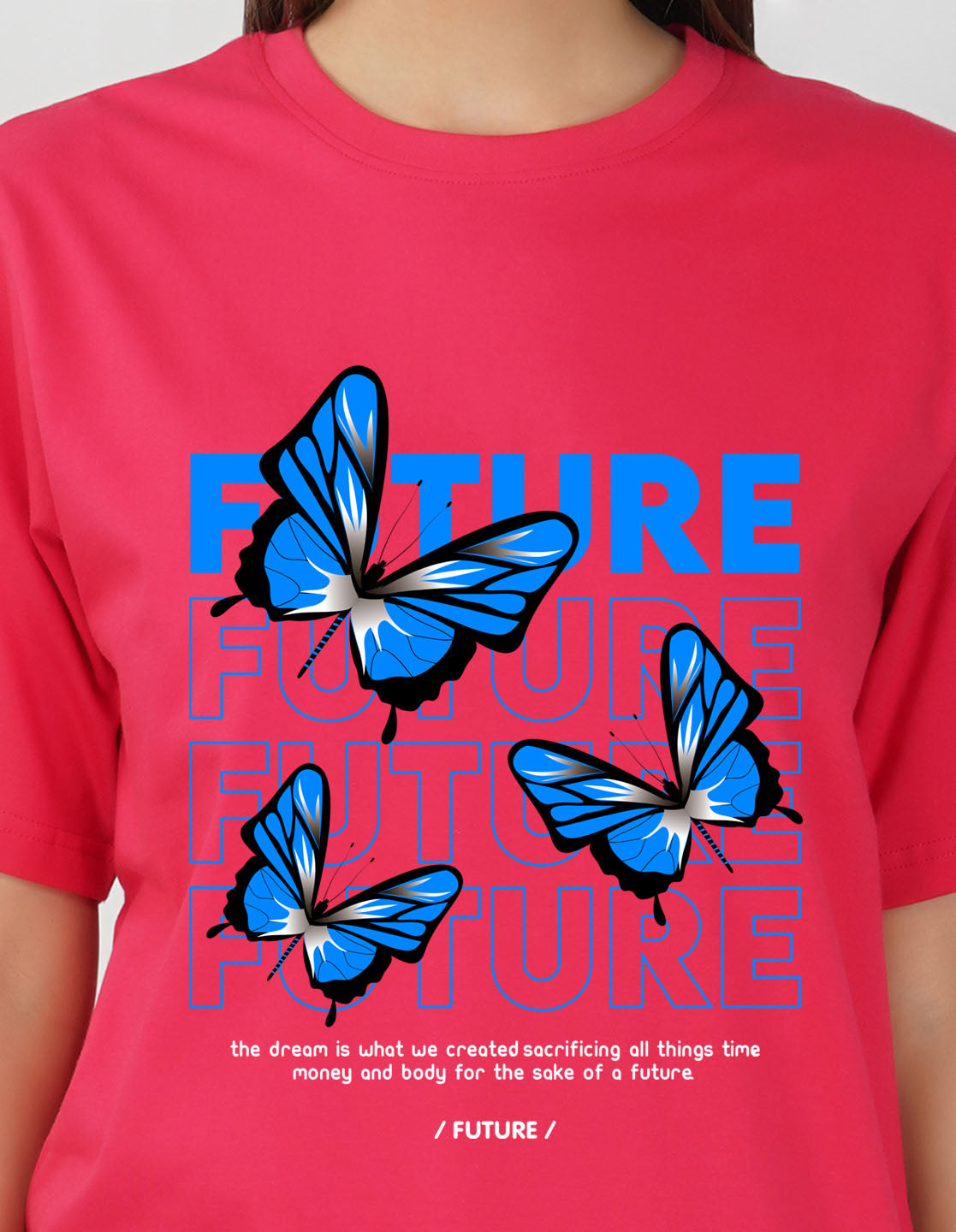 Nusyl Women Hot Pink Future Print oversized t-shirt