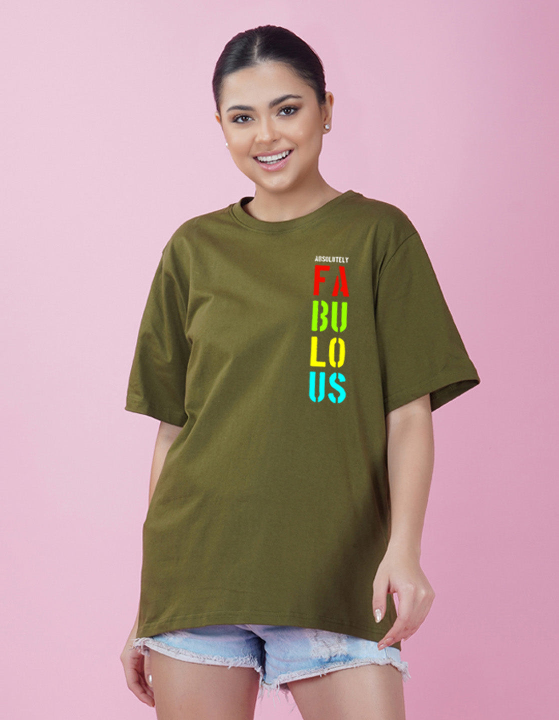 Nusyl Women Olive Fabulous print oversized t-shirt