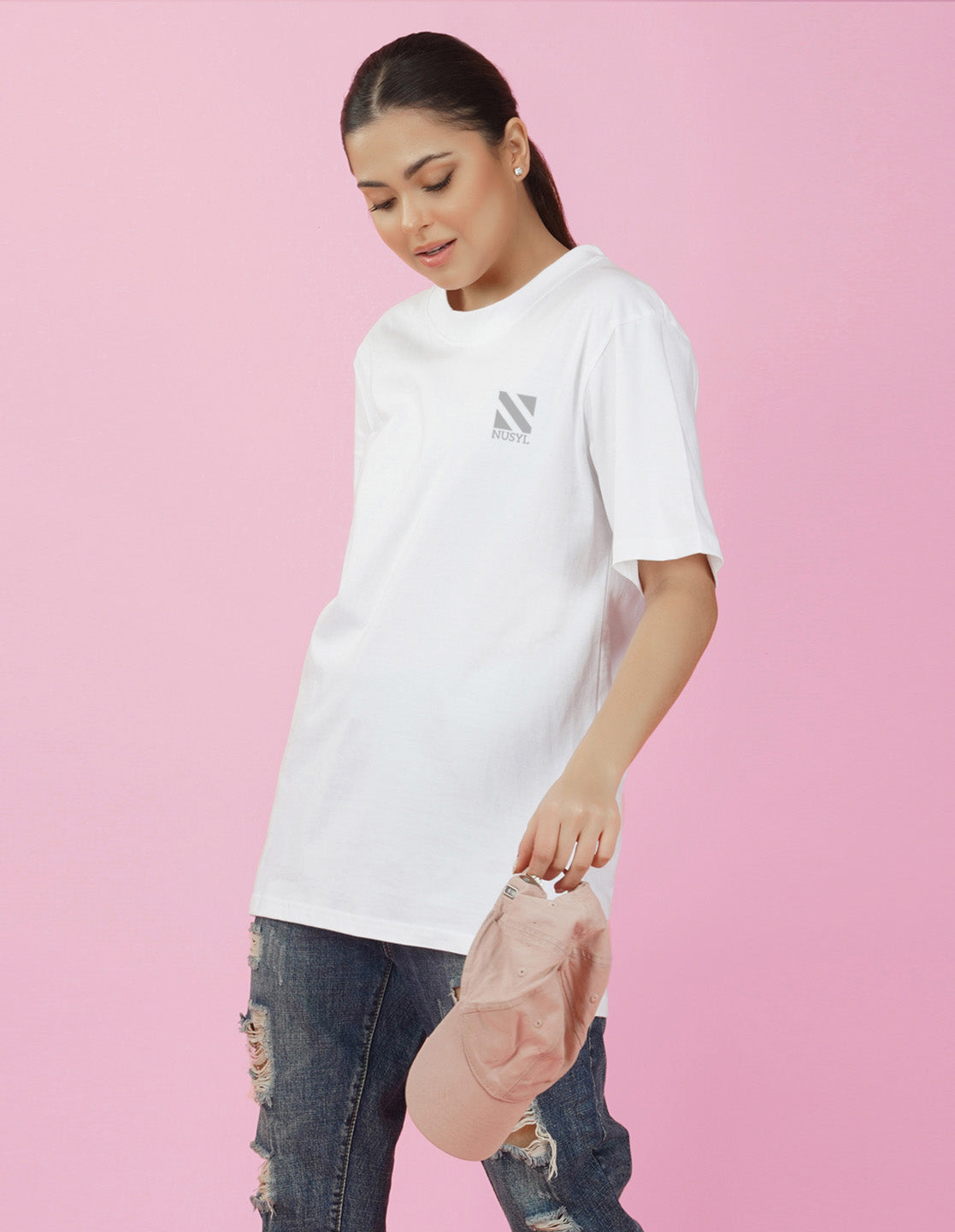 Nusyl Women White Logo Print oversized t-shirt
