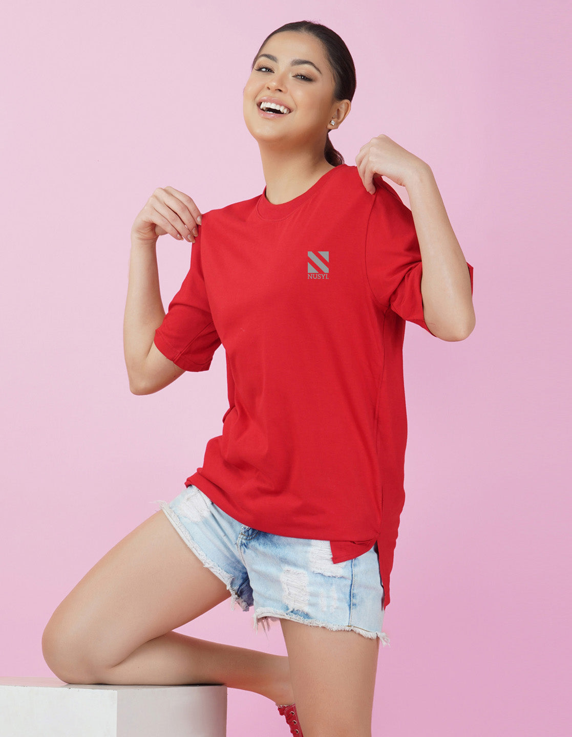Nusyl Women Red Logo Print oversized t-shirt