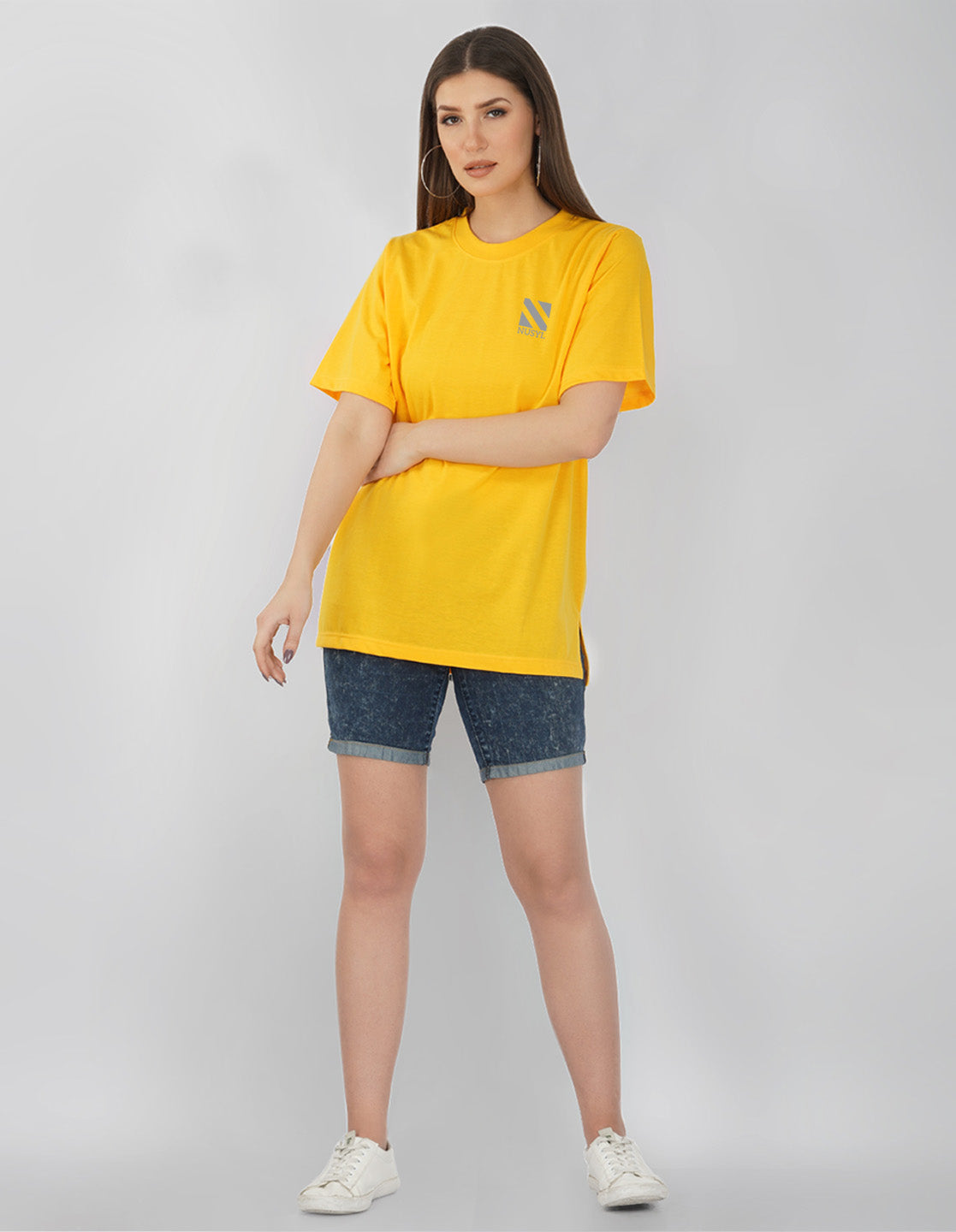 Nusyl Women Yellow Logo Print oversized t-shirt