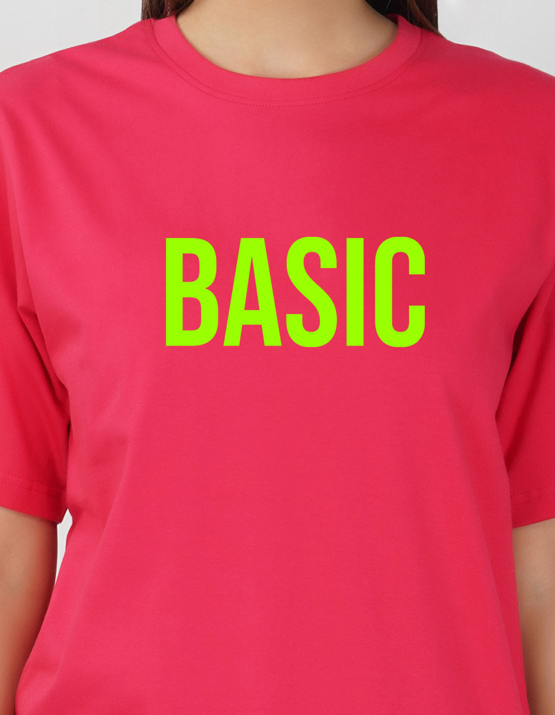 Nusyl Women Hot Pink Basic print oversized t-shirt