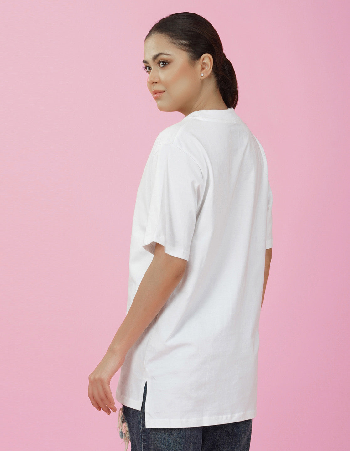 Nusyl Women White Believe oversized t-shirt