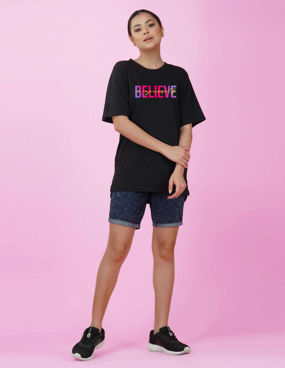 Nusyl Women Black Believe oversized t-shirt
