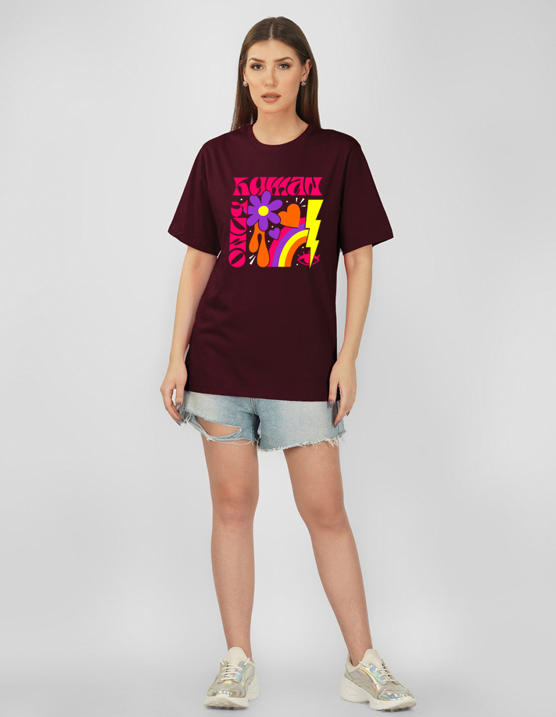 Nusyl Women Wine Abstract pint oversized t-shirt