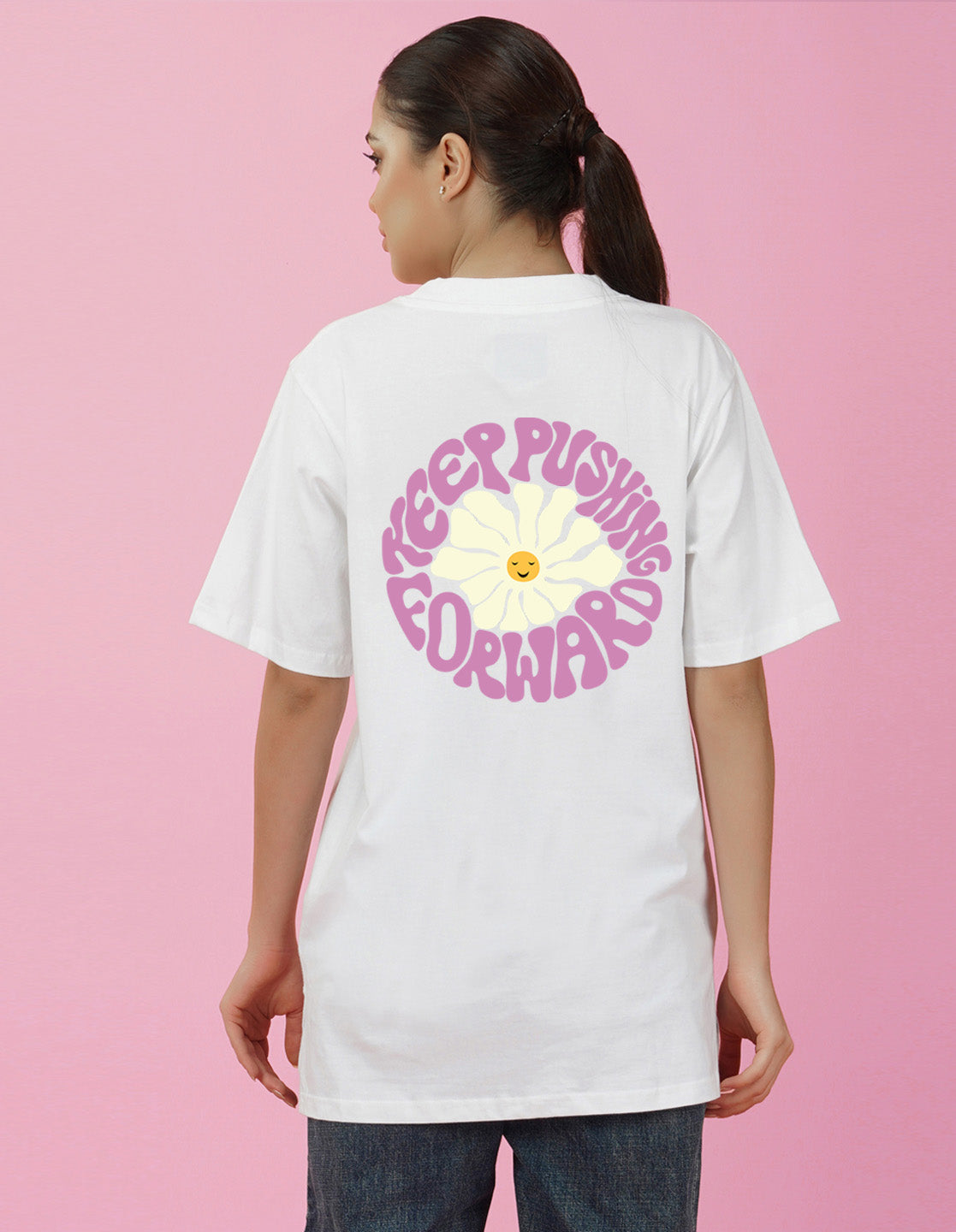 Nusyl Women White Flower print oversized t-shirt