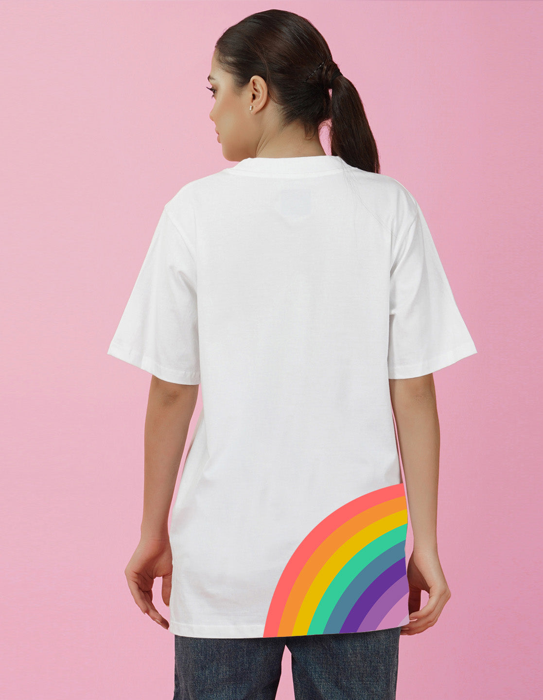 Nusyl Women White Rainbow pint oversized t-shirt