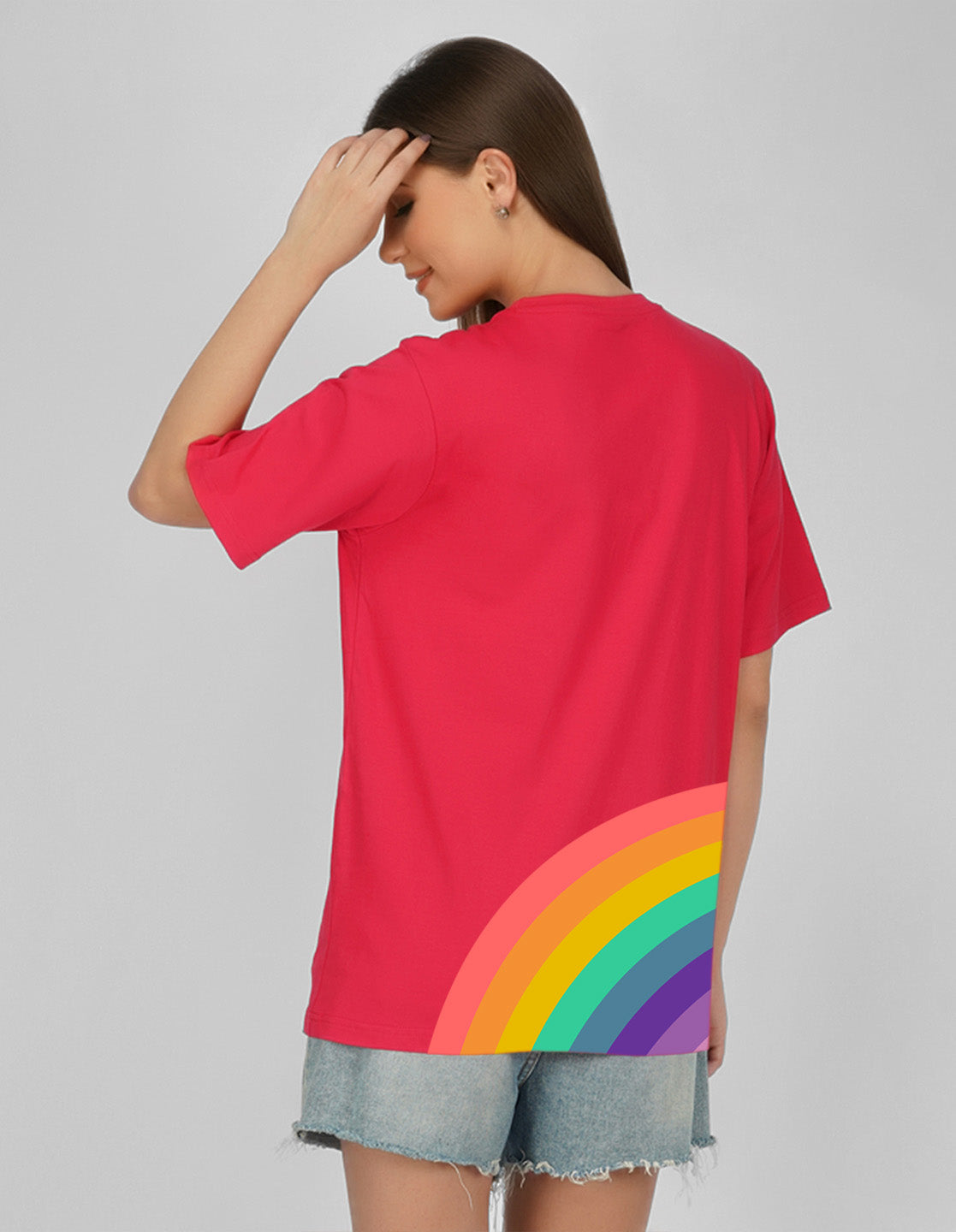 Nusyl Women Hot Pink Rainbow pint oversized t-shirt