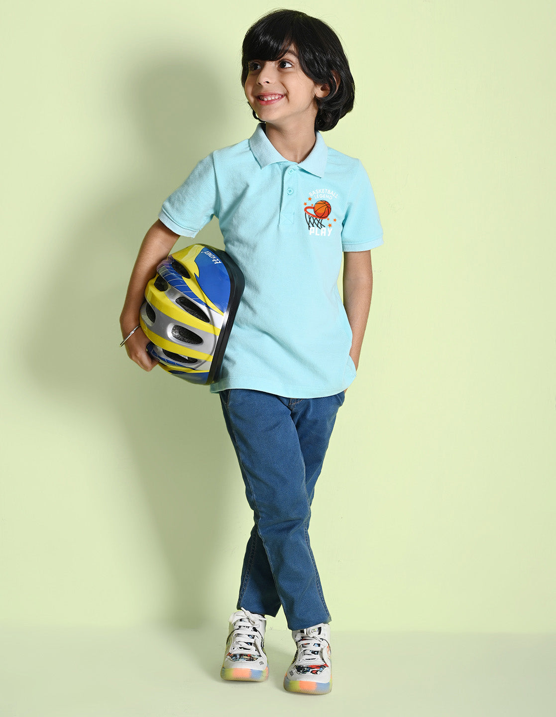 Nusyl Basket ball Printed Light blue Boys polo T-shirts
