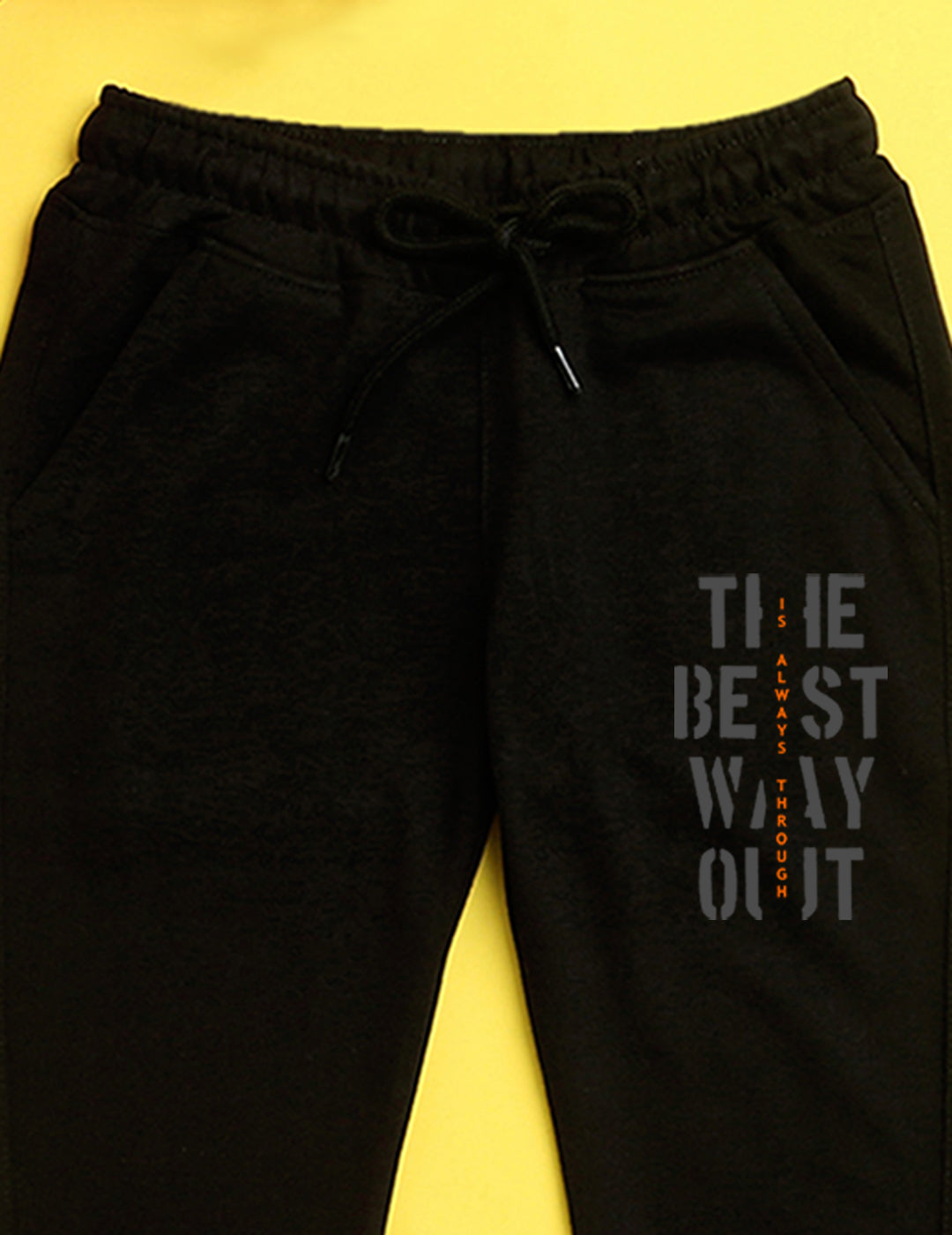 Nusyl Black text printed kids unisex treck pants