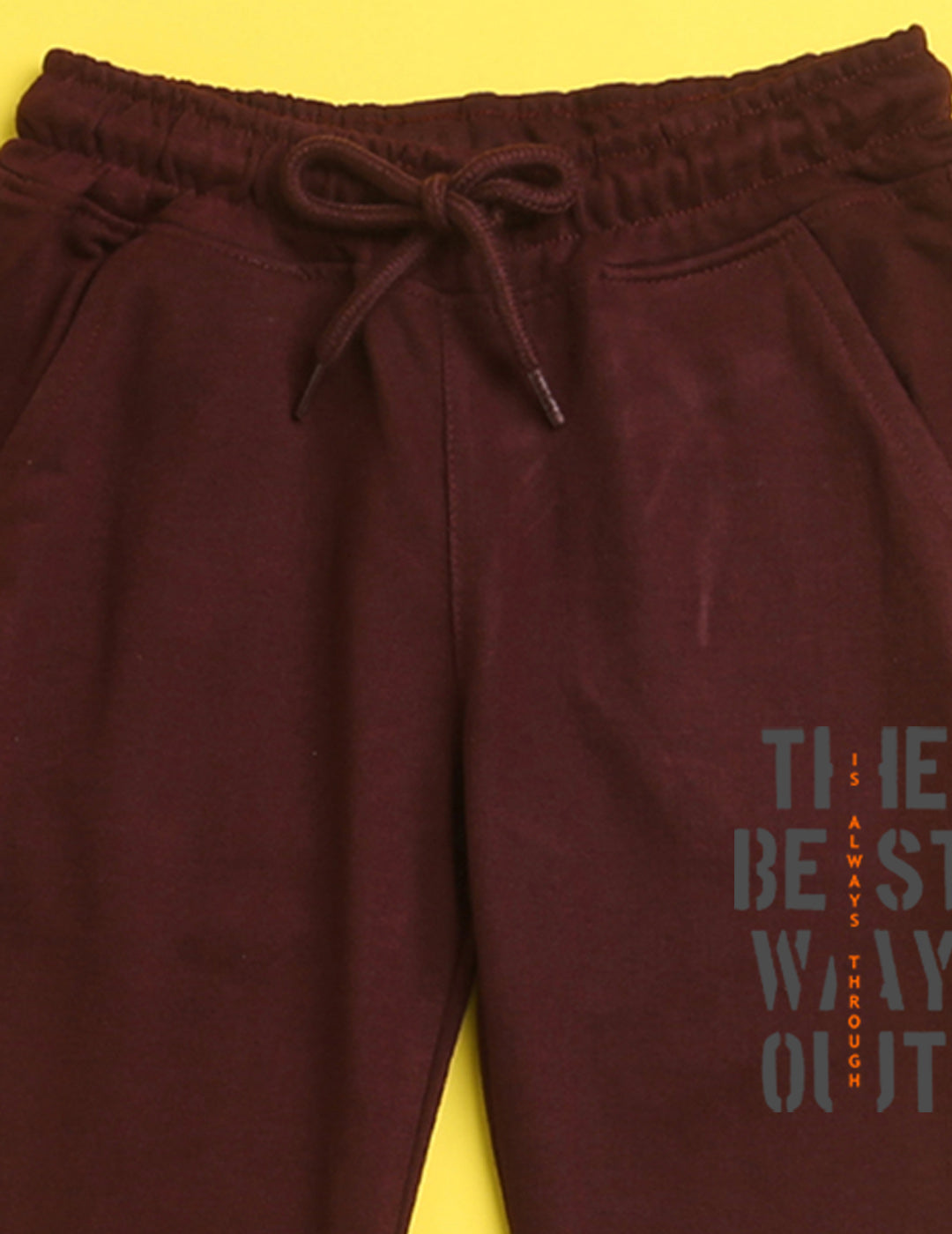 Nusyl Burgandy text printed kids unisex treck pants