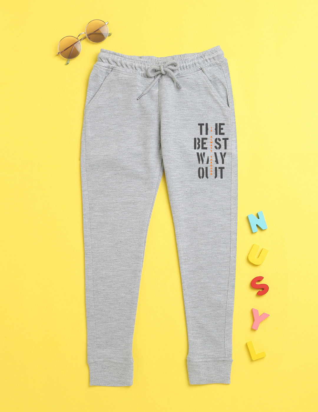 Nusyl Grey text printed kids unisex treck pants