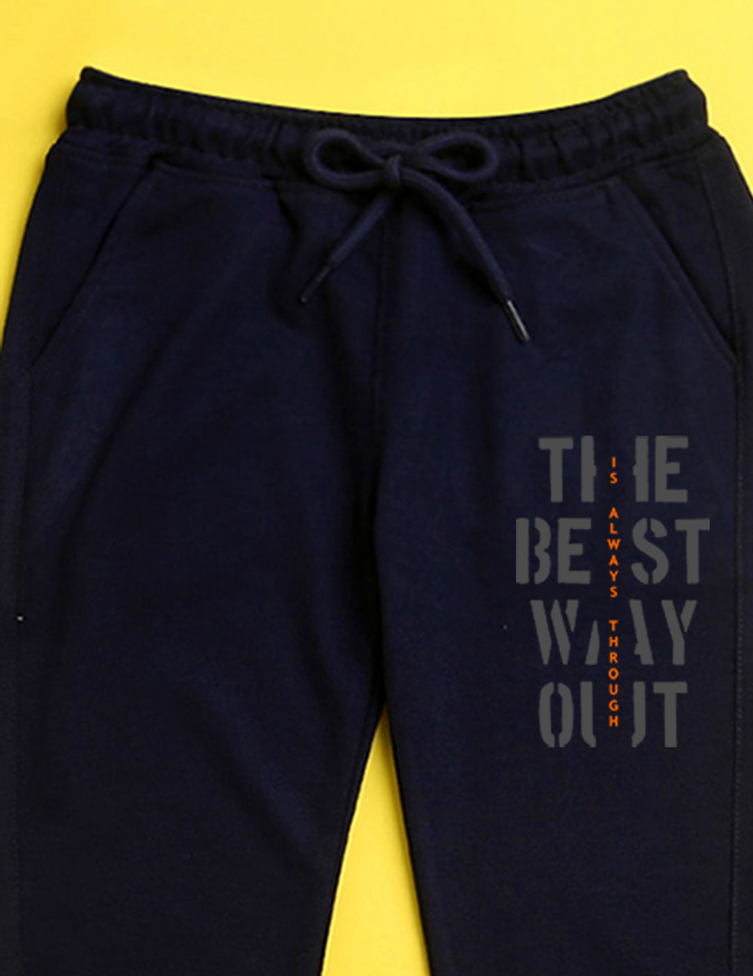 Nusyl Navy blue text printed kids unisex treck pants