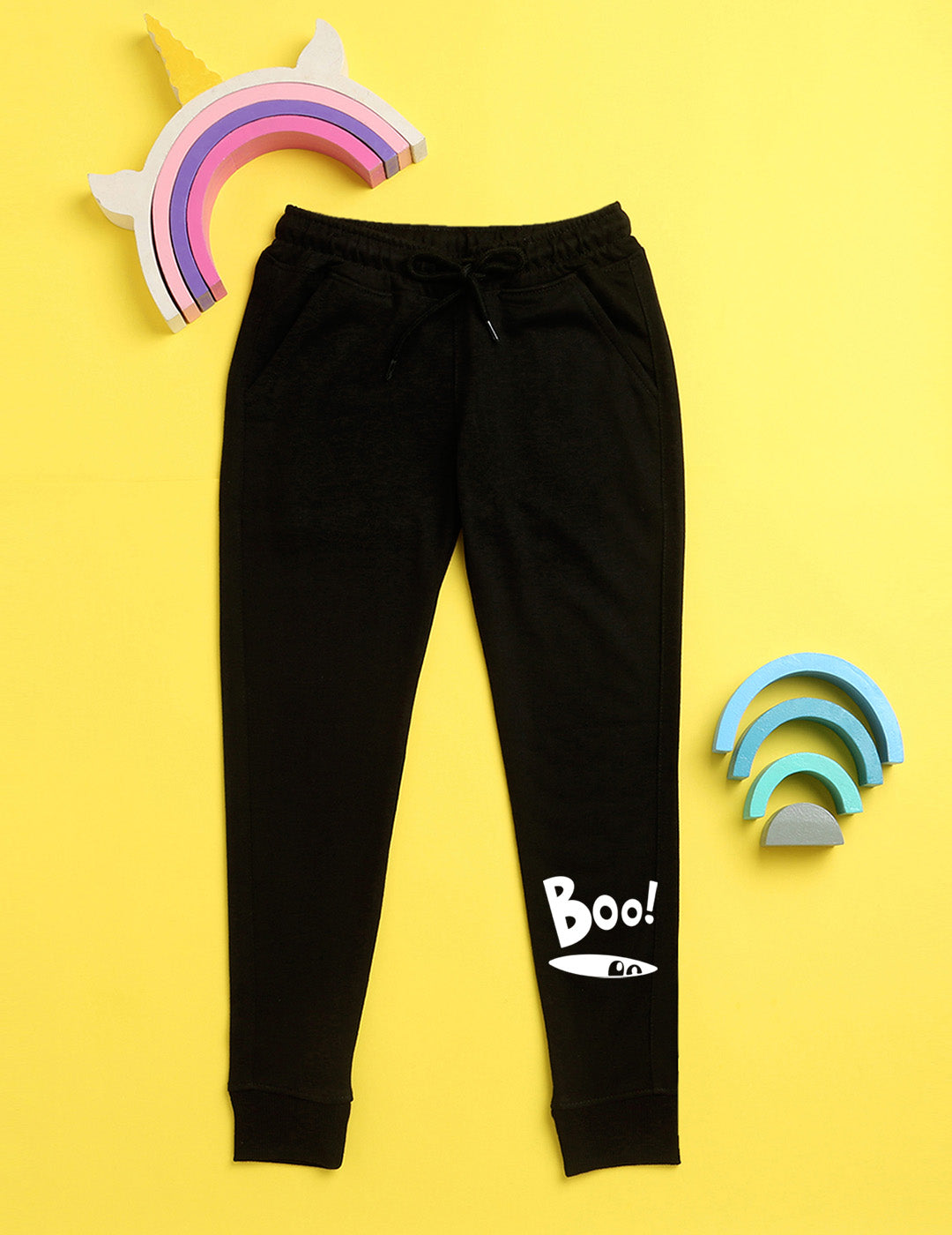 Nusyl Black text printed kids unisex treck pants