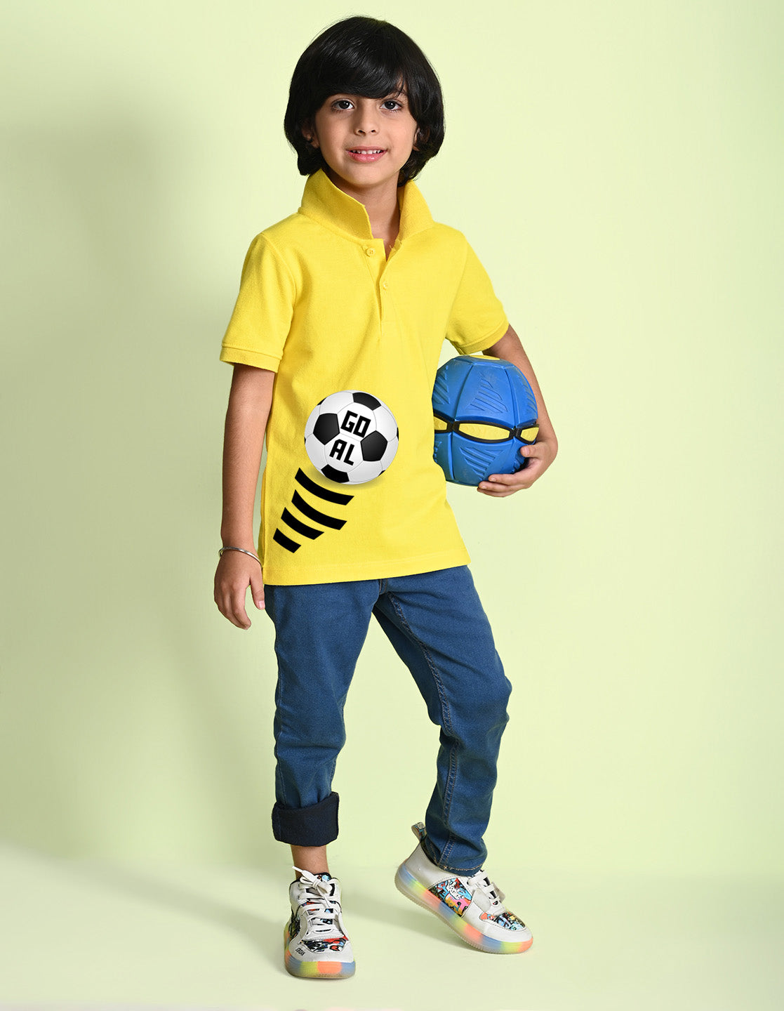Nusyl Football Printed Bright yellow Boys polo T-shirts