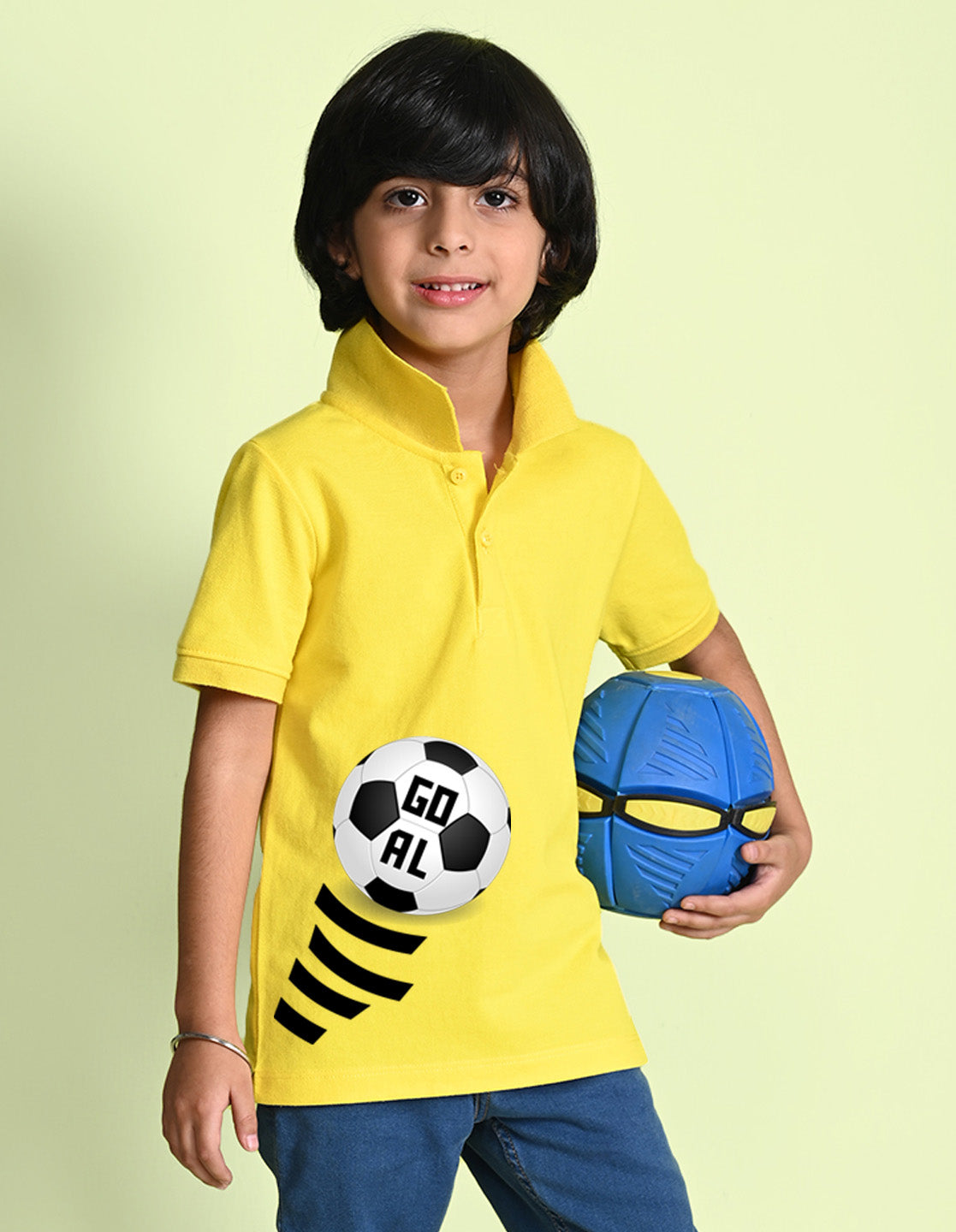 Nusyl Football Printed Bright yellow Boys polo T-shirts