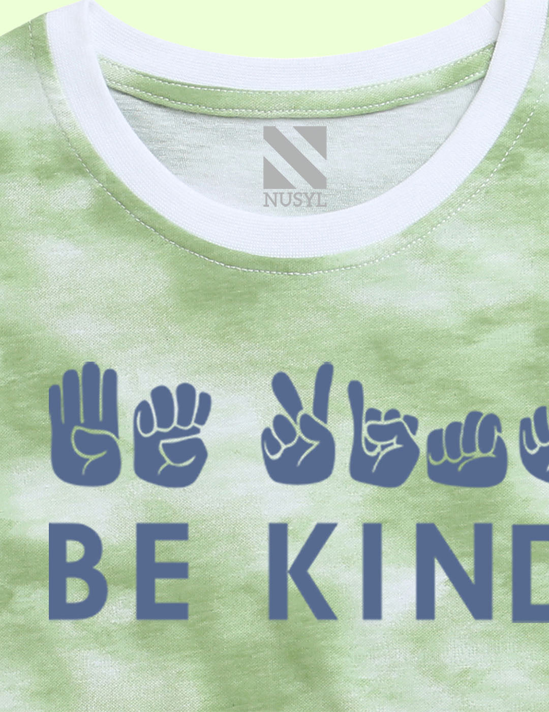Nusyl girls green be kind printed tie & dye tshirt.