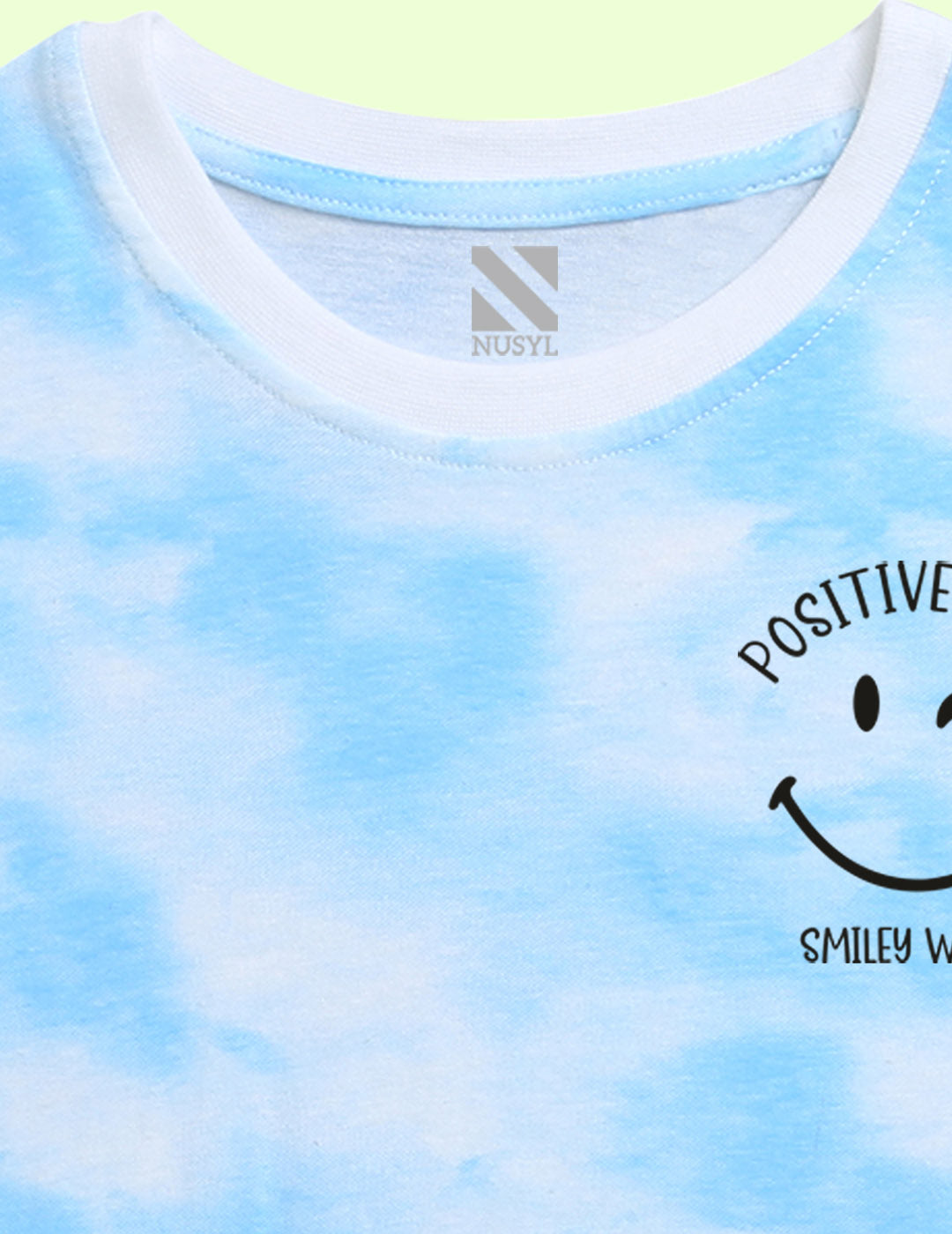 Nusyl girls blue positive mood printed tie & dye tshirt.