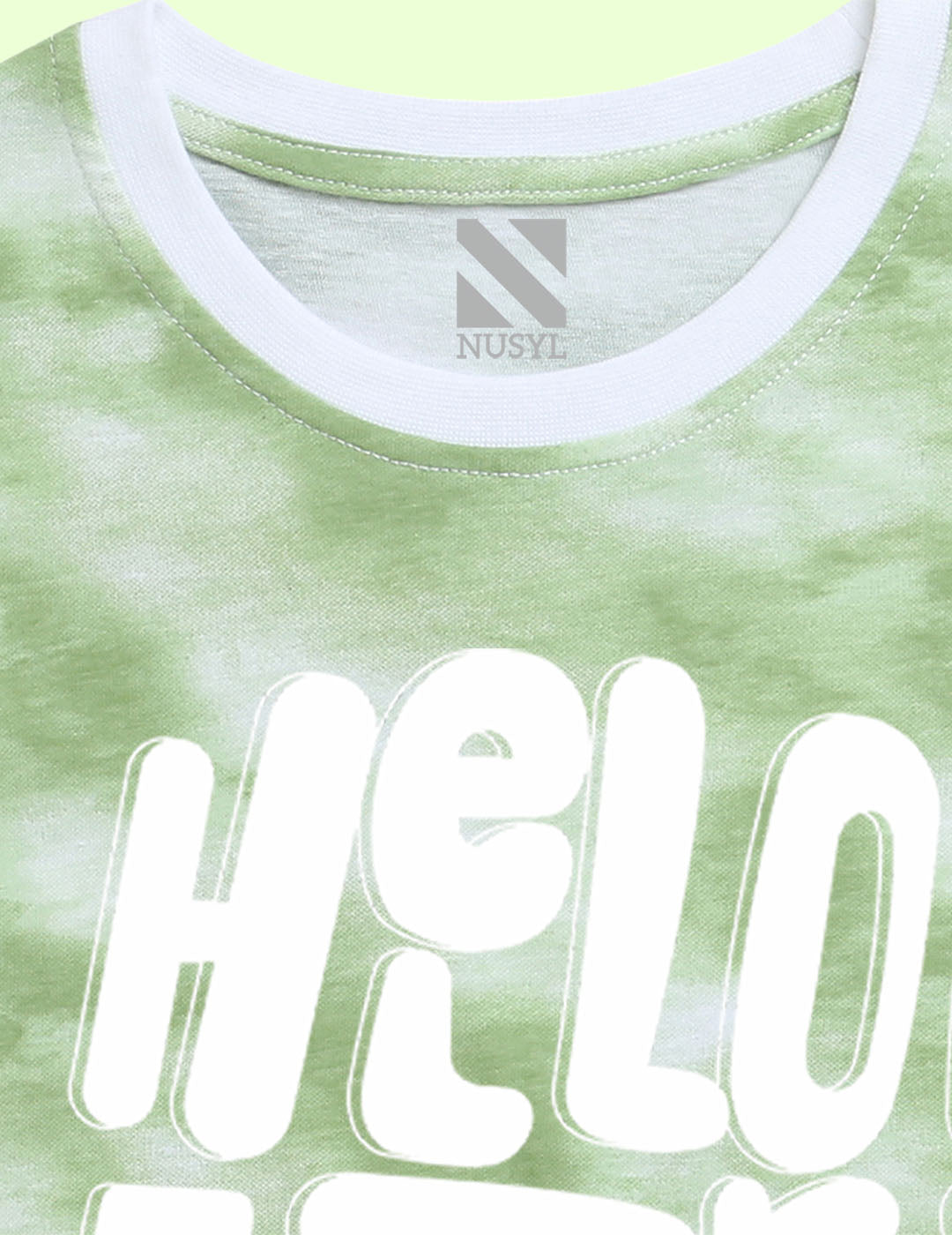 Nusyl girls green hello future printed tie & dye tshirt.